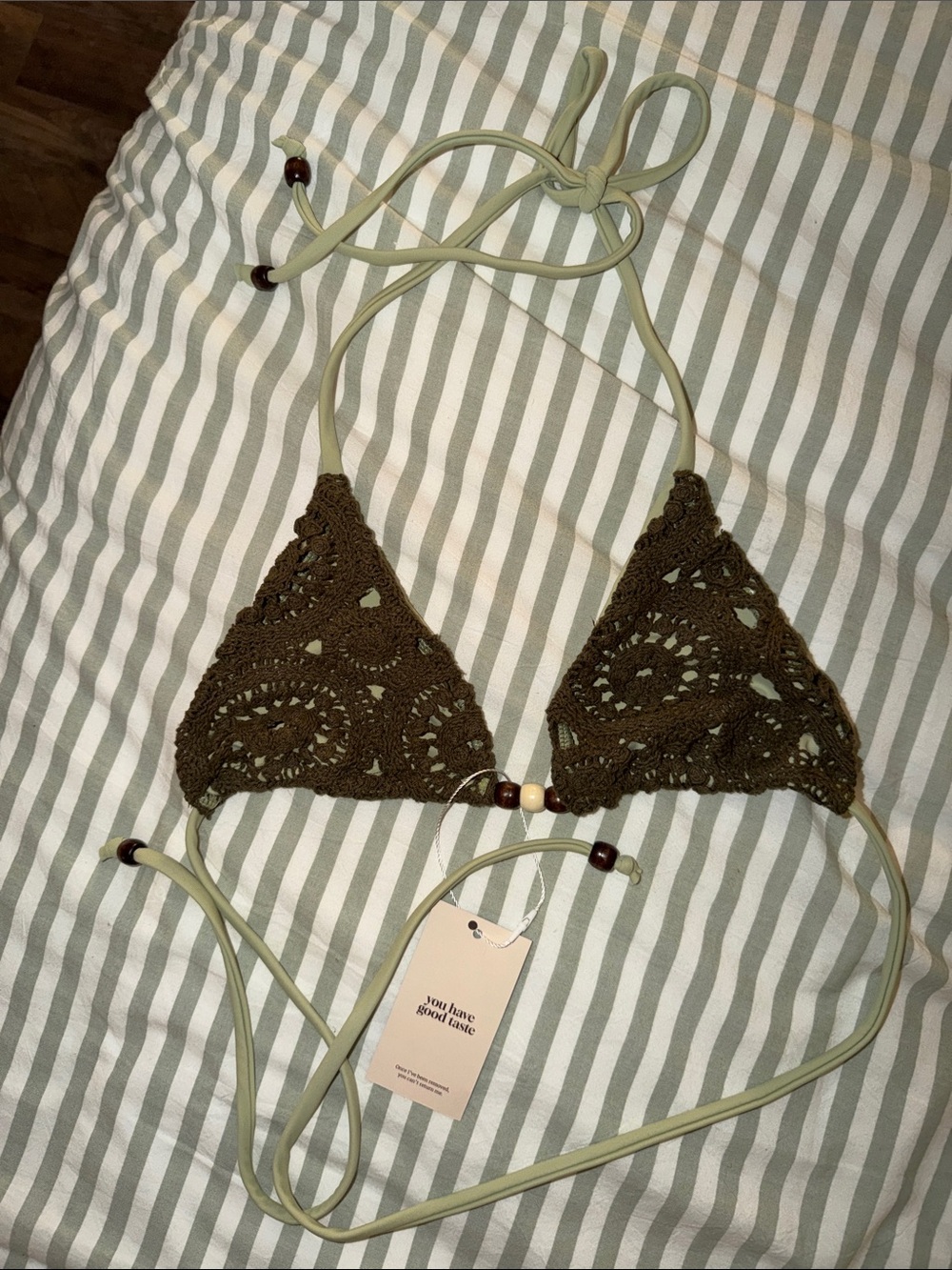 Crochet Triangle Bikini Top in Olive Green